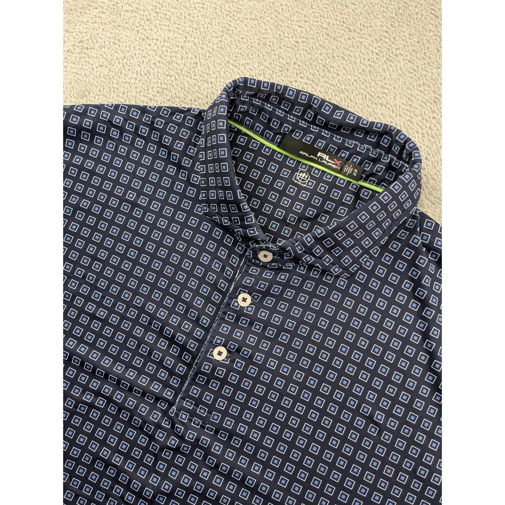 RLX Ralph Lauren Mens XL Navy Geometric Square Print Wicking Golf Polo Shirt